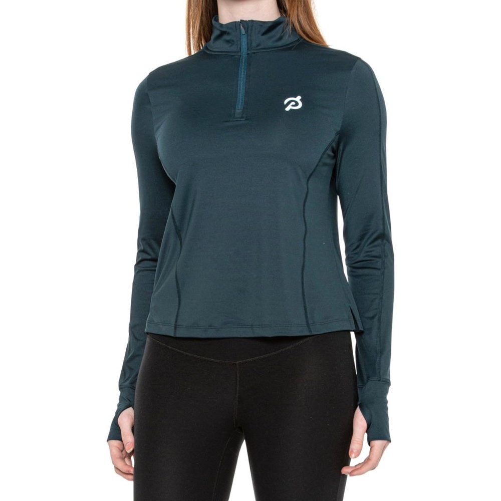 PELOTON Teal Fitted Cropped Zip-up Long Sleeve Warm Up Exercise Shirt